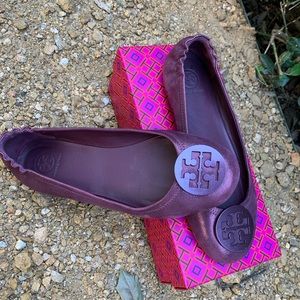 TORY BURCH plum colored sparkly flats